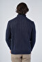Navy Blue Men's Hair Braided Execution Back Sleeve Ribbed Buttoned Knitwear Wool Sweater - 3