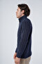 Navy Blue Men's Hair Braided Execution Back Sleeve Ribbed Buttoned Knitwear Wool Sweater - 4
