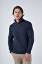 Navy Blue Men's Hair Braided Execution Back Sleeve Ribbed Buttoned Knitwear Wool Sweater