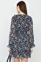 Women's Navy Blue V-Neck Ruffle and Gipe Detailed Chiffon Dress - 4