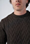 Brown Men's Execution Hair Basket Knit Crew Neck Knitwear Wool Sweater - 5