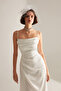 Violet White Satin Draped Strap Dress - 5