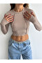 Reverse Stitching Long Sleeve Camisole Crop Blouse Mink - 8