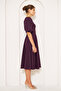 Square Neck Short Balloon Sleeve Sleeves Elastic Woven Draped Fabric Midi Length Dress - 6
