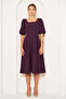 Square Neck Short Balloon Sleeve Sleeves Elastic Woven Draped Fabric Midi Length Dress - 2