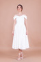 White Midi Strap Off-Shoulder Detail Pleated Dress