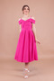 Fuchsia Midi Strap Off-Shoulder Detail Pleated Dress - 5