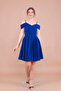 Sax Blue Mini-Length Strap Off-Shoulder Detail Pleated Dress - 2