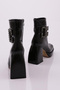 Women's Blunt Toe Crystal Stone Zippered Heeled Boots Black Wrinkled Patent Leather 21153166 - 3
