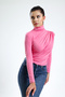 women's pink turtleneck long sleeve crisscross smocking detailed blouse - 8