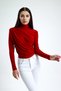 women's burgundy turtleneck long-sleeved cross-over gather detail blouse - 4