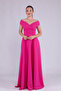 Fuchsia Maxi Length Boat Neck Draped Woven Fabric Flared Evening Dress - 2