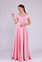 Powder Maxi Length Boat Neck Draped Woven Fabric Flared Evening Dress - 2