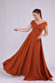 Cinnamon Maxi Length Boat Neck Draped Woven Fabric Flared Evening Dress - 6