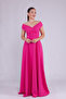 Fuchsia Maxi Length Boat Neck Draped Woven Fabric Flared Evening Dress - 4