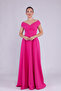 Fuchsia Maxi Length Boat Neck Draped Woven Fabric Flared Evening Dress - 3