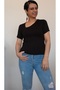 Black short sleeve cut Out side window detailed combed cotton viscose T-shirt - 3