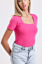 women's pink short sleeve square neck blouse - 3
