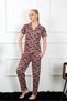 Fashion Line Women's Coffee Front Button Short Sleeve Sleepwear Suit 2844 - 2