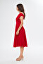 Women's Flexible Fabric Double Breasted Neckline A-Line Cut Red Evening Dress - 5