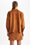 Oversize Fit Shirt Collar Suede Long Sleeve Shirt - 7