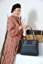2 Compartment 5 Compartment Printed Large Size Women's Shoulder Bag 4028 Black Table Combination -GZD- - 4
