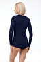 Women's Navy Blue V-Neck Long Sleeve Modal Body 181 - 2