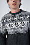 Anthracite Men's Hair Braided Jacquard Deer Patterned Crew Neck Knitwear Wool Sweater - 5
