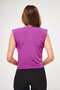 Women's Flexible Sandy Fabric Shoulders Padded Collar Purple Blouse 1009 - 3