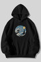 Starry Night Wave - Wave Printed Unisex Black Kangaroo Pocket Hooded Sweatshirt Hoodie