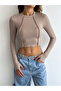 Reverse Stitching Long Sleeve Camisole Crop Blouse Mink - 7