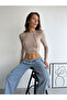 Reverse Stitching Long Sleeve Camisole Crop Blouse Mink - 2