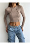 Reverse Stitching Long Sleeve Camisole Crop Blouse Mink - 4