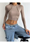 Reverse Stitching Long Sleeve Camisole Crop Blouse Mink - 5