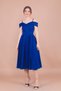 Sax Blue Midi Length Strap Off-Shoulder Detail Pleated Dress - 3