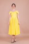 Yellow Midi Strap Off-Shoulder Detail Pleated Dress