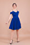 Sax Blue Mini-Length Strap Off-Shoulder Detail Pleated Dress - 5