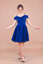 Sax Blue Mini-Length Strap Off-Shoulder Detail Pleated Dress - 6