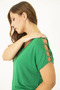 Women's Large Size Green Shoulder Decollete Pearl Detailed Viscose Tunic 65N15453 - 5