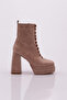 Front Laced Round Toe Heeled Women's Boots Beige Snake Senyora 311093285