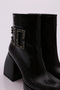 Women's Blunt Toe Crystal Stone Zippered Heeled Boots Black Wrinkled Patent Leather 21153166 - 4