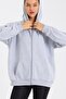 Gray Kangaroo Pocket Hooded Zippered Cotton Inside Women's Cardigan - 5