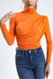 women's orange turtleneck long sleeve crisscross smocking detailed blouse - 2