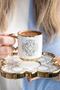 Amara Ethnic Daisy Pattern Gold Gilt 6 Person 90ml Porcelain Coffee Cup Set 0151 - 3