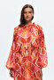 Tie-Up Long Sleeve Patterned Long Dress - 2