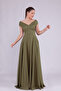 Khaki Maxi Length Boat Neck Draped Woven Fabric Flared Evening Dress - 4