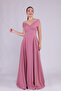 Dried Rose Maxi Length Boat Neck Draped Woven Fabric Flared Evening Dress - 2