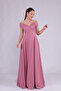 Dried Rose Maxi Length Boat Neck Draped Woven Fabric Flared Evening Dress - 3