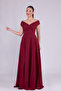 Burgundy Maxi Length Boat Neck Draped Woven Fabric Flared Evening Dress - 4