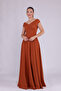 Cinnamon Maxi Length Boat Neck Draped Woven Fabric Flared Evening Dress - 2